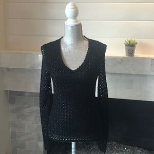 Basix II Dressy Beaded Black Knit LS Top Size SP